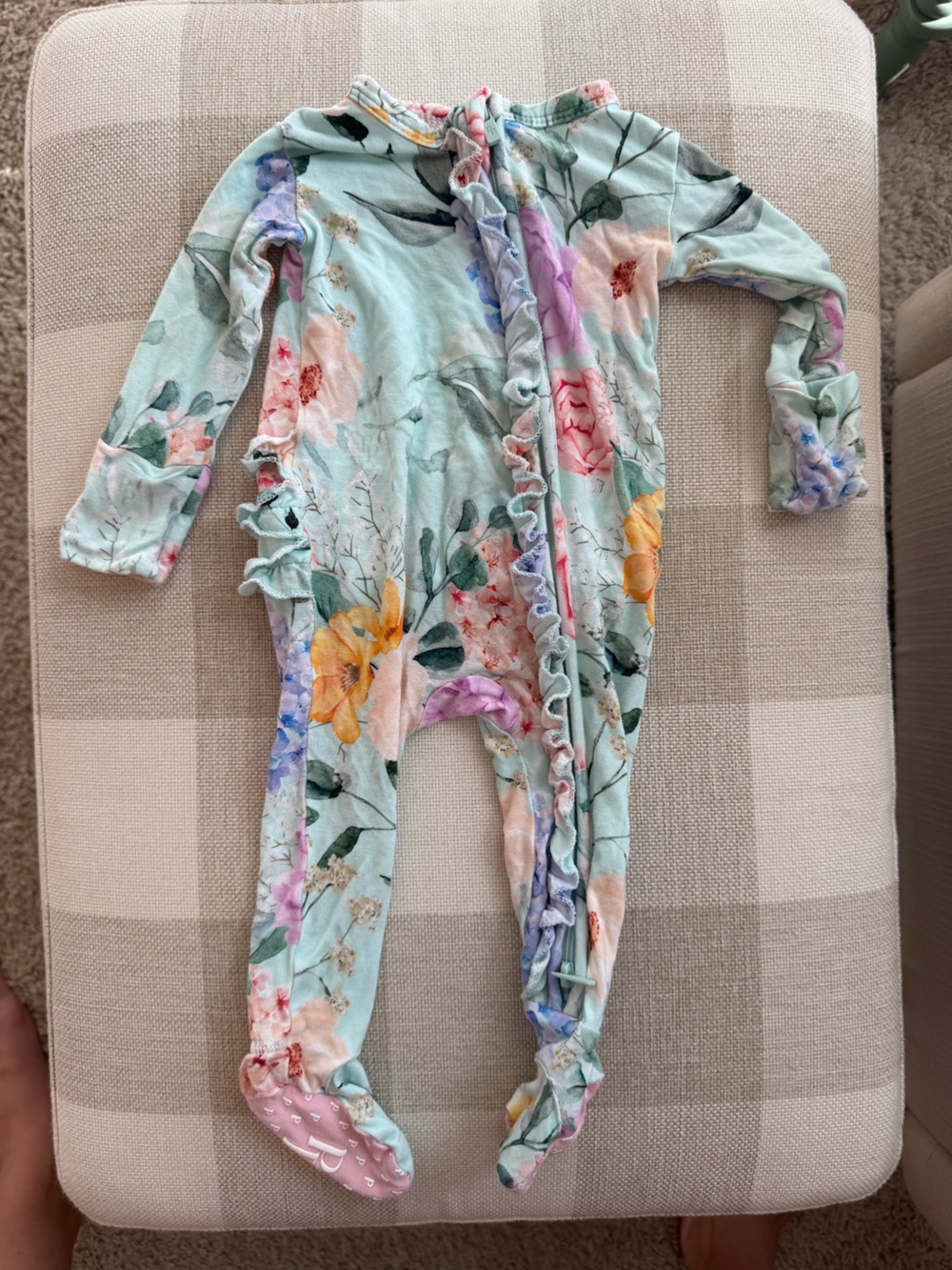 Posh Peanut Mint Floral Ruffle Footed Pajama Set